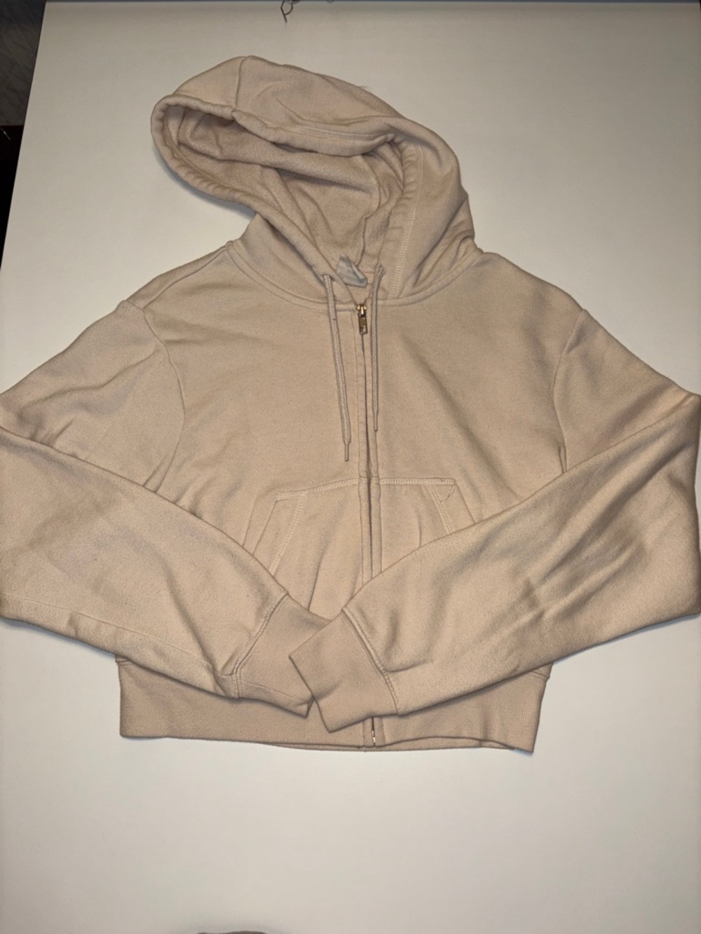Cropped Zip-Up Hoodie in Light Beige